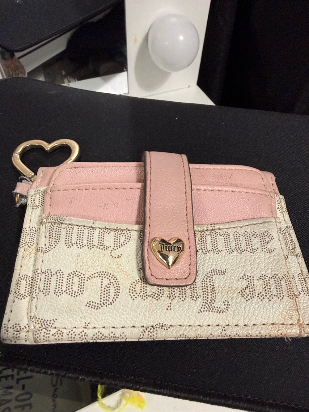 Juicy Couture Pink & Cream Logo Heart Card Wallet